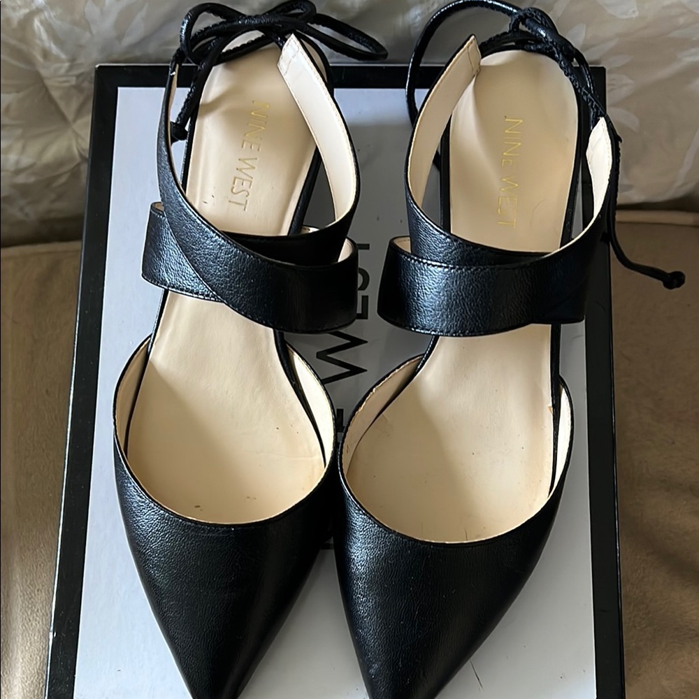 Nine West Black Flats with Crisscross Ankle Straps